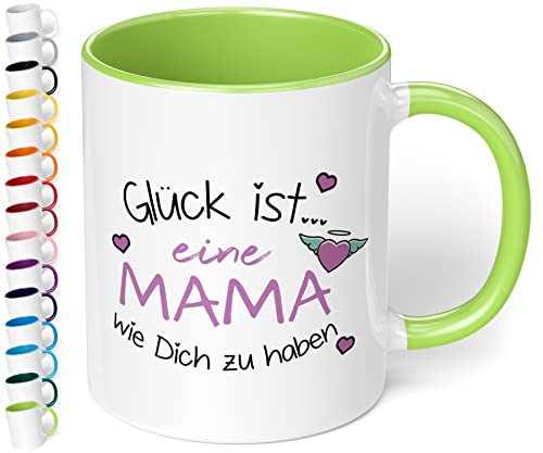 True Statements Mama Tasse Glück Ist Eine Mama Wie Dich Zu Haben - HERZ - Schönes Geschenk für Mama zum Muttertag, Weihnachten oder Geburtstag (Hellgrün) von True Statements