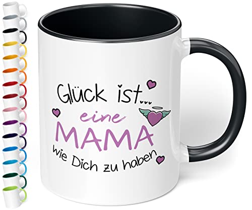 Mama Tasse „Glück ist eine Mama wie Dich zu haben“ - HERZ - Schöne Geschenk-Idee für Mutter zum Muttertag, Weihnachten oder Geburtstag Keramiktasse 330ml (Schwarz) von True Statements