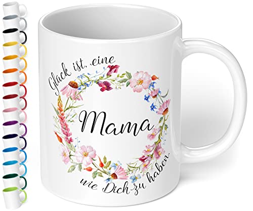 True Statements Mama Tasse Glück ist eine Mama wie dich zu haben - BLUMENKRANZ - Kaffee-Tasse mit Spruch, Geschenk Mutter - Mama, innen weiß von True Statements