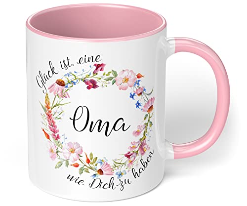 True Statements Oma Tasse Glück ist eine Oma wie dich zu haben - Kaffee-Tasse mit Spruch - Geschenk für Oma, Großmutter, innen Rose von True Statements