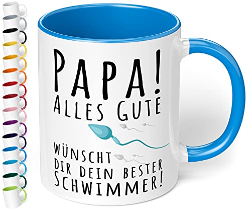 Lustige Papa Tasse „Papa! Alles Gute wünscht dir dein bester Schwimmer!“ – Kaffeetasse mit Spruch - originelles Geschenk für Vater zum Geburtstag, Vatertag, Weihnachten (Cambridge Blau) von True Statements