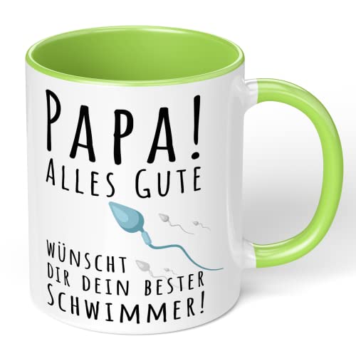 Lustige Papa Tasse „Papa! Alles Gute wünscht dir dein bester Schwimmer!“ – Kaffeetasse mit Spruch - originelles Geschenk für Vater zum Geburtstag, Vatertag, Weihnachten (Hellgrün) von True Statements