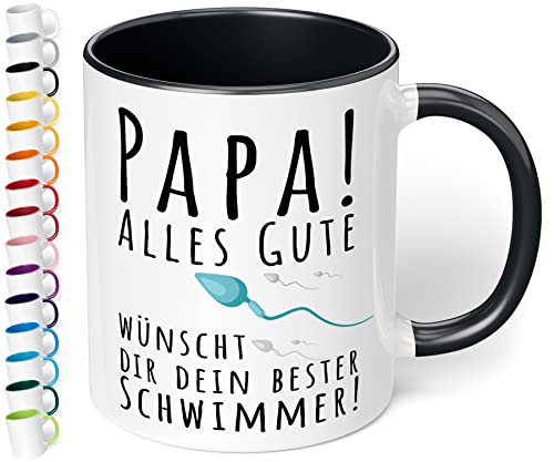 Lustige Papa Tasse „Papa! Alles Gute wünscht dir dein bester Schwimmer!“ – Kaffeetasse mit Spruch - originelles Geschenk für Vater zum Geburtstag, Vatertag, Weihnachten (Schwarz) von True Statements