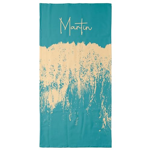 True Statements Personalisierbares Handtuch mit Namen – Wellen - Mikrofaser & Baumwolle – Schnell trocknend & weich – 50x100 cm – Ideal für Strand, Sport & Urlaub von True Statements