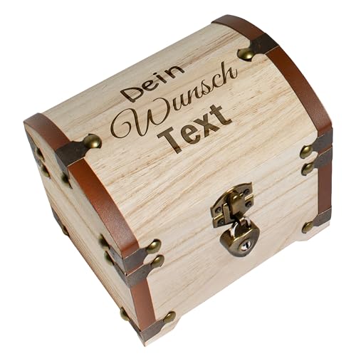 True Statements Personalisierte Schatztruhe mit Wunschname – personalisierte Erinnerungsbox – Geldgeschenk Verpackung Hochzeit – Erinnerungsbox Schatzkiste - Holz, 14,5x11,5x13 cm von True Statements