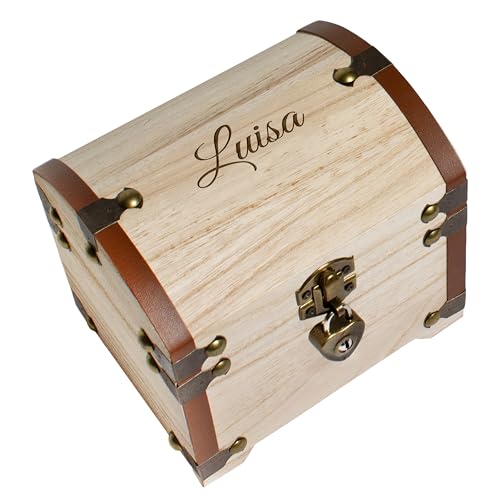 True Statements Personalisierte Schatztruhe mit Wunschname – personalisierte Erinnerungsbox – Geldgeschenk Verpackung Hochzeit – Erinnerungsbox Schatzkiste - Holz, 14,5x11,5x13 cm von True Statements