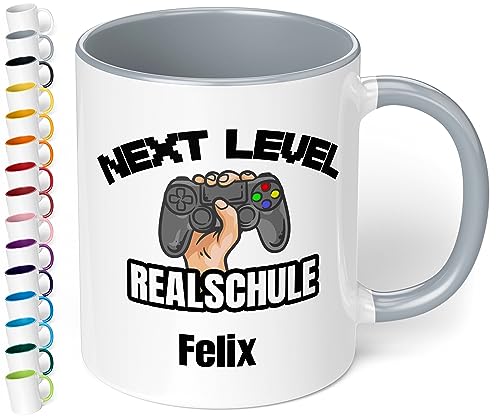 True Statements Realschule 5. Klasse Geschenk für Jungen & Mädchen zum Schulwechsel: Keramik-Tasse mit Namen „Next Level Realschule“ – Übertritt Grundschule Realschule Geschenkidee Einschulung (Grau) von True Statements