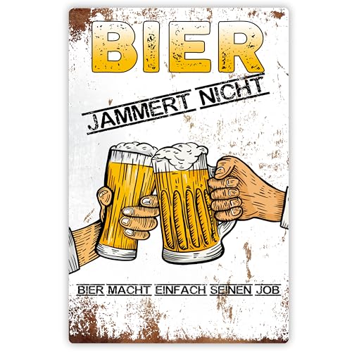 Lustiges Metall-Schild „Bier jammert nicht, Bier macht einfach seinen Job“ - mit Aufhängesystem ca. 20x30,5 cm - Witziges Geschenk für die Werkstatt oder Kollegen - Metallschild Deko von True Statements