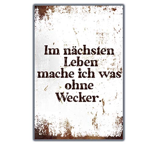 True Statements Retro Blechschild Im nächsten Leben Mache ich was ohne Wecker - Metallschild mit Aufhängesystem ca 20x30,5cm - Vintage Grunge Style von True Statements