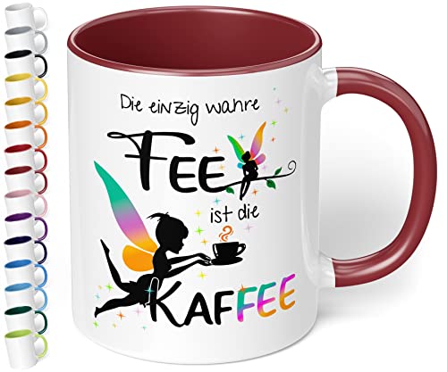 True Statements Tasse „Die einzig wahre Fee ist die Kaffee“ – lustige Kaffeetasse mit Spruch - originelles Geschenk für Kaffeetrinker, Freunde, Kollegen | Geburtstag, Weihnachten (Bordeaux) von True Statements