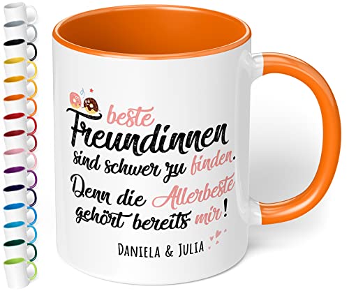 Tasse Beste Freundinnen sind schwer zu finden Wunschname - personalisierte Kaffeetasse mit Wunsch-Name - spülmaschinenfest - tolles Geschenk zu Weihnachten, Geburtstag (Orange) von True Statements