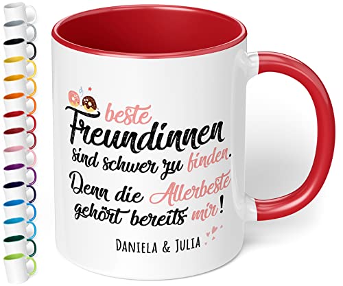Tasse Beste Freundinnen sind schwer zu finden Wunschname - personalisierte Kaffeetasse mit Wunsch-Name - spülmaschinenfest - tolles Geschenk zu Weihnachten, Geburtstag (Rot) von True Statements