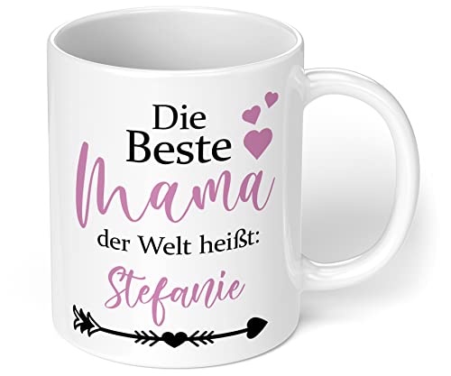 True Statements Tasse Die Beste Mama der Welt ist Wunschname - schöne Büro Kaffeetasse mit Spruch für Mütter - beidseitig bedruckt - spülmaschinenfest, innen weiß von True Statements