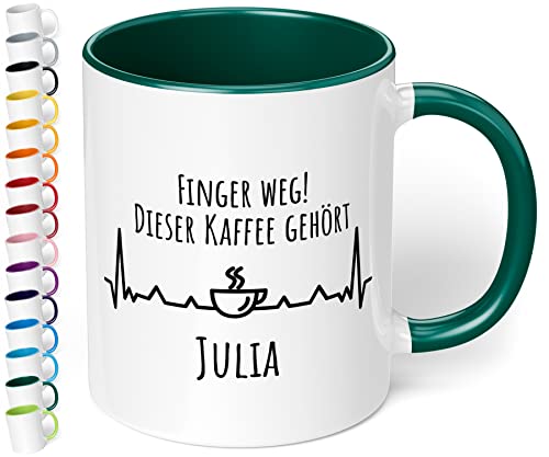 Personalisierte Kaffeetasse "Finger weg Dieser Kaffee gehört Wunschname" - lustige Tasse - spülmaschinenfest - tolle Geschenkidee zu Weihnachten, Geburtstag, innen dunkelgrün von True Statements