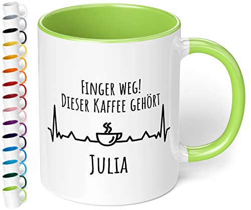 True Statements Tasse Finger weg Dieser Kaffee gehört Wunschname personalisiert - personalisierte Kaffeetasse mit Wunsch-Name - spülmaschinenfest - tolles Geschenk zu Weihnachten, für Büro - hellgrün von True Statements