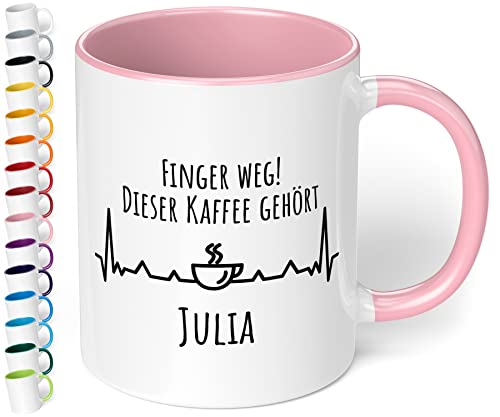 Lustige Tasse Finger weg Dieser Kaffee gehört Wunschname - personalisierte Büro Kaffeetasse mit Spruch - spülmaschinenfest - Geschenk - Weihnachten, Geburtstag - innen Rosa von True Statements