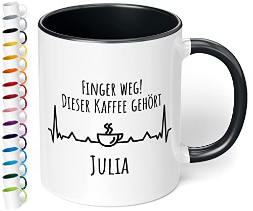 True Statements Tasse Finger weg Dieser Kaffee gehört Wunschname personalisiert - personalisierte Kaffeetasse mit Wunsch-Name - spülmaschinenfest - tolles Geschenk zu Weihnachten, innen schwarz von True Statements