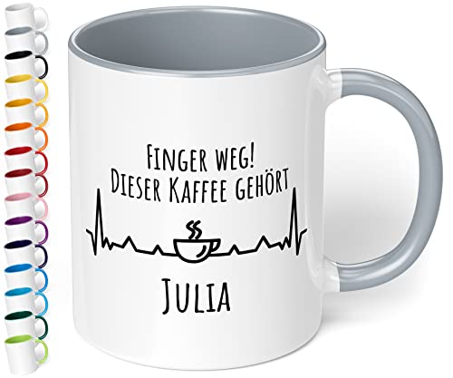 True Statements Tasse Finger weg Dieser Kaffee gehört Wunschname personalisiert - personalisierte Kaffeetasse mit Wunsch-Name - spülmaschinenfest - tolles Geschenk zu Weihnachten (innen grau) von True Statements