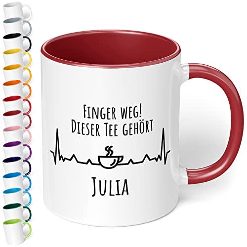 Personalisierte Büro Tasse Finger weg Dieser TEE gehört Wunschname - lustige Tasse für Teeliebhaber - individuelles Geschenk - Geschenkidee zu Weihnachten, Geburtstag, Namenstag - innen Bordeaux von True Statements