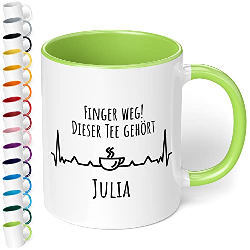 Personalisierte Büro Tasse Finger weg Dieser TEE gehört Wunschname - lustige Tasse für Teeliebhaber - individuelles Geschenk - Geschenkidee zu Weihnachten, Geburtstag, Namenstag - innen Hellgrün von True Statements