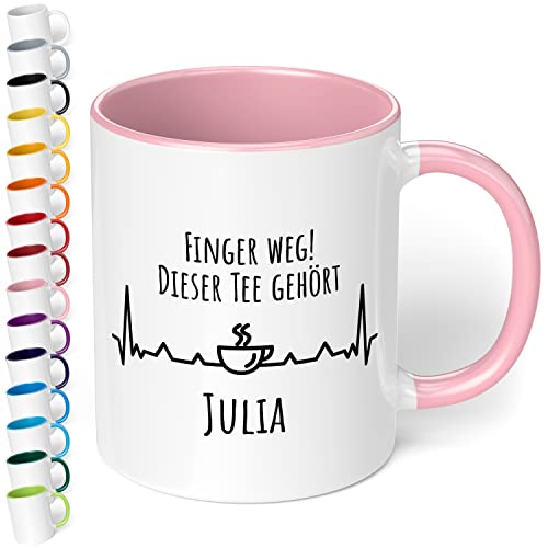 Lustige Tasse personalisiert Finger weg Dieser TEE gehört Wunschname - Teetasse für Teeliebhaber - spülmaschinenfest - Geschenkidee zu Weihnachten, Geburtstag, Namenstag, fürs Büro - innen Rosa von True Statements