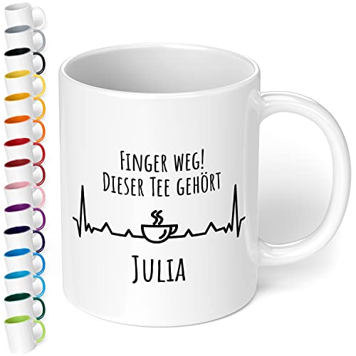 Personalisierte Büro Tasse Finger weg Dieser TEE gehört Wunschname - lustige Tasse für Teeliebhaber - individuelles Geschenk - Geschenkidee zu Weihnachten, Geburtstag, Namenstag - innen Weiß von True Statements