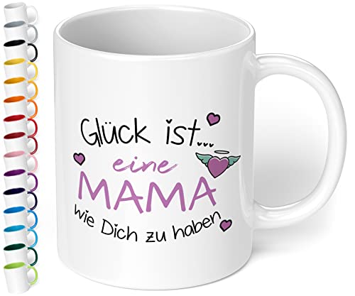 Mama Tasse „Glück ist eine Mama wie Dich zu haben“ - HERZ - Schöne Geschenk-Idee für Mutter zum Muttertag, Weihnachten oder Geburtstag Keramiktasse 330ml (Weiß) von True Statements