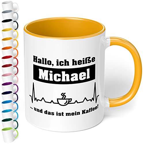 True Statements Tasse Hallo ich heiße Wunschname und das ist mein Kaffee personalisiert - personalisierte Kaffeetasse mit Wunsch-Name - goldgelb von True Statements