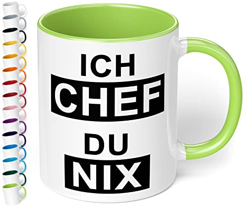 Lustige Tasse Ich Chef du Nix - lustige Kaffee-Tasse mit Spruch, Geschenk für Kollegen - Mitarbeiter - Chef - Arbeitskollege - Büro, Arbeit, Homeoffice - innen Hellgrün von True Statements