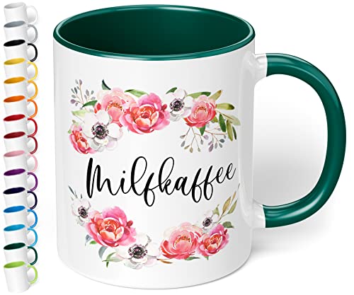 Lustige Tasse - Milfkaffee - 330ml Keramik Büro Kaffeetasse mit lustigem Spruch für Mütter - Geschenk Kollegen Geburtstag Weihnachten (Dunkelgrün) von True Statements