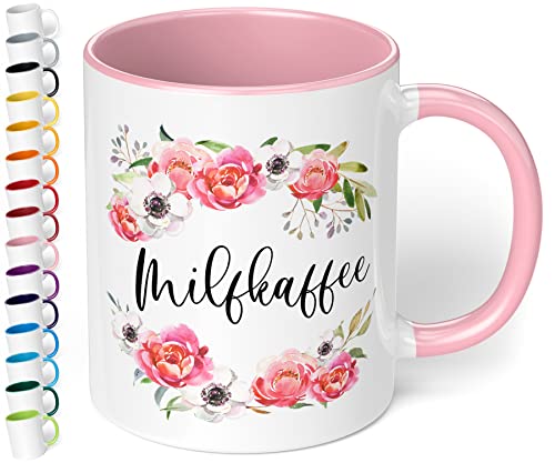 Lustige Tasse - Milfkaffee - 330ml Keramik Büro Kaffeetasse mit lustigem Spruch für Mütter - Geschenk Kollegen Geburtstag Weihnachten (Rosa) von True Statements