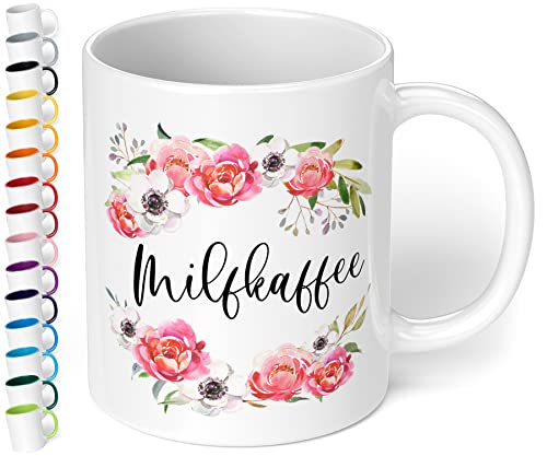 Lustige Tasse - Milfkaffee - 330ml Keramik Büro Kaffeetasse mit lustigem Spruch für Mütter - Geschenk Kollegen Geburtstag Weihnachten (Weiß) von True Statements