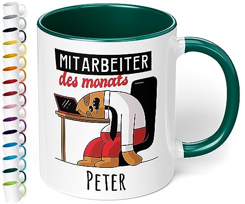 True Statements Tasse Mitarbeiter des Monats - personalisierte Kaffeetasse mit Wunsch-Name - spülmaschinenfest - tolles Geschenk zu Weihnachten, innen dunkelgruen von True Statements