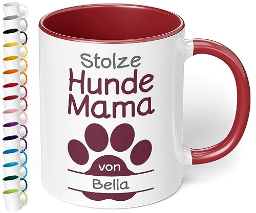 True Statements Tasse Stolze Hunde Mama von Wunsch Hundename - personalisierte Kaffeetasse mit Wunsch-Name - spülmaschinenfest - tolles Geschenk zu Weihnachten, innen bordeaux von True Statements