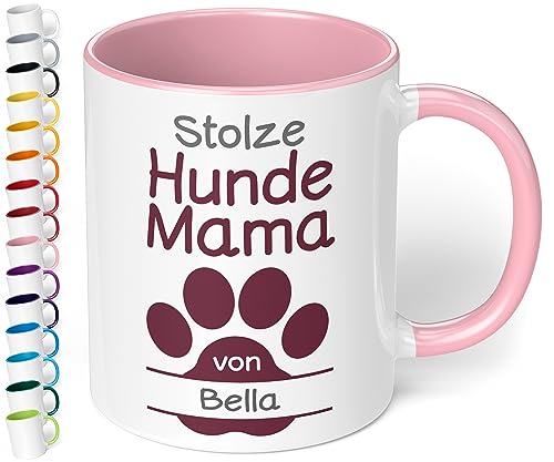 True Statements Tasse Stolze Hunde Mama von Wunsch Hundename - personalisierte Kaffeetasse mit Wunsch-Name - spülmaschinenfest - tolles Geschenk zu Weihnachten, innen rosa von True Statements