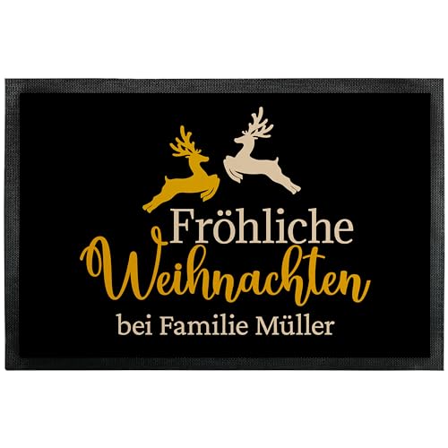 True Statements Weihnachts-Deko Fußmatte personalisiert mit Wunschtext „Fröhliche Weihnachten“ - mit Rentiere-Motiv - für Innen & Außen – rutschfest - Geschenke Weihnachten (60 x 40 cm) von True Statements