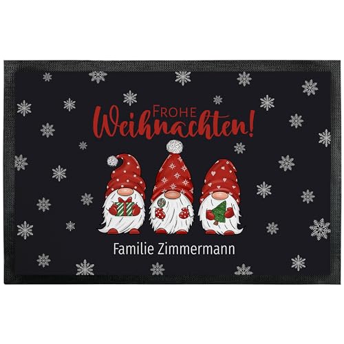 True Statements Weihnachts-Deko Fußmatte personalisiert mit Wunschtext „Frohe Weihnachten“ - mit 3 Wichtel-Motiv - für Innen & Außen – rutschfest - Geschenke Weihnachten (60 x 40 cm) von True Statements