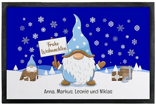 True Statements Weihnachts-Fußmatte personalisiert mit Wunschtext „Frohe Weihnachten“ - mit Gold-Wichtel Motiv - für Innen & Außen – rutschfest –Deko - Geschenke Weihnachten (50 x 35 cm) von True Statements