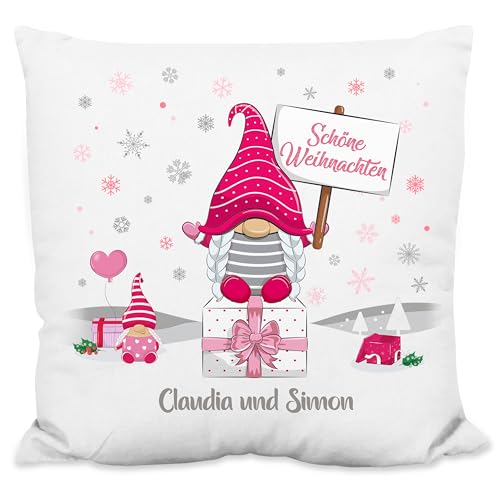 True Statements Weihnachtskissen personalisiert „Schöne Weihnachten“ - mit Wichtel-Motiv (rosa) - 40x40cm, inkl. Kissen-Füllung - Zierkissen Geschenk Weihnachten (Strukturiertes Kissen) von True Statements