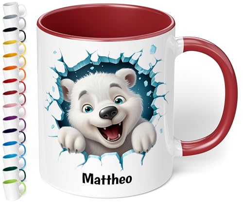 True Statements Weihnachtstasse für Kinder mit Namen personalisiert und 3D Motiven - 330ml Keramik Tasse Mädchen Junge – Geschenk zu Weihnachten (Bordeaux) von True Statements