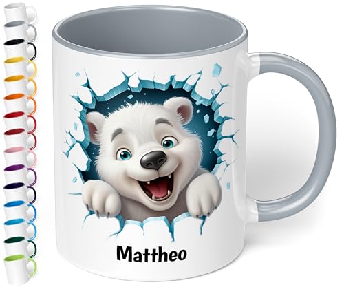 True Statements Weihnachtstasse für Kinder mit Namen personalisiert und 3D Motiven - 330ml Keramik Tasse Mädchen Junge – Geschenk zu Weihnachten (Grau) von True Statements