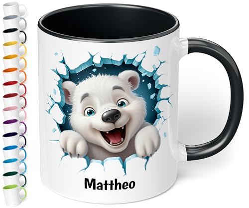 True Statements Weihnachtstasse für Kinder mit Namen personalisiert und 3D Motiven - 330ml Keramik Tasse Mädchen Junge – Geschenk zu Weihnachten (Schwarz) von True Statements