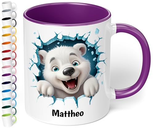 True Statements Weihnachtstasse für Kinder mit Namen personalisiert und 3D Motiven - 330ml Keramik Tasse Mädchen Junge – Geschenk zu Weihnachten (Violett) von True Statements