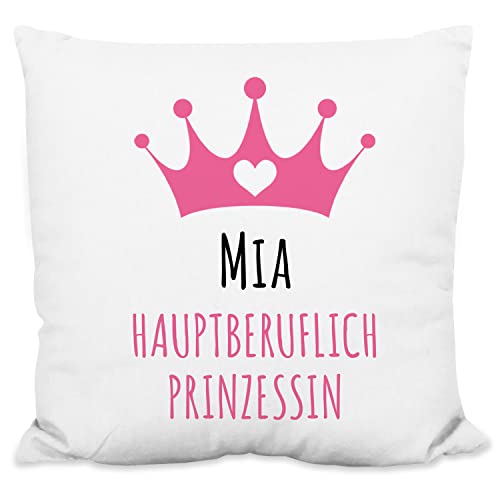 Personalisiertes Plüsch-Kissen "Wunschname - Hauptberuflich Prinzessin" - 40x40cm, inkl. Kissen-Füllung - das ideale Geschenk für Mädchen, Tochter, Arbeitskollegin, Freundin von True Statements