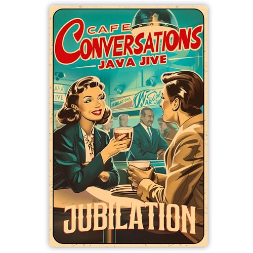 Vintage Alu-Schild „Cafe Conversation Java Jive Jubilation“ - mit Aufhängesystem ca. 20x30,5 cm - Cooles Retro Schild für deinen Partyraum oder Kollegen - Metallschild Deko Vintage Alu-Schild „Cafe Conversation Java Jive Jubilation“ - mit Aufhängesystem ca. 20x30,5 cm - Cooles Retro Schild für deinen Partyraum oder Kollegen - Metallschild Deko von True Statements