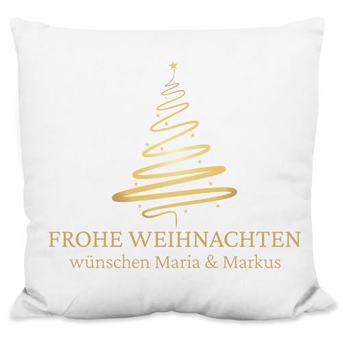 Weihnachtskissen personalisiert „Frohe Weihnachten“ - minimalistisches Weihnachtsbaum-Motiv - 40x40cm, inkl. Kissen-Füllung | Zierkissen Deko-Kissen Geschenk Weihnachten (Strukturiertes Kissen) von True Statements