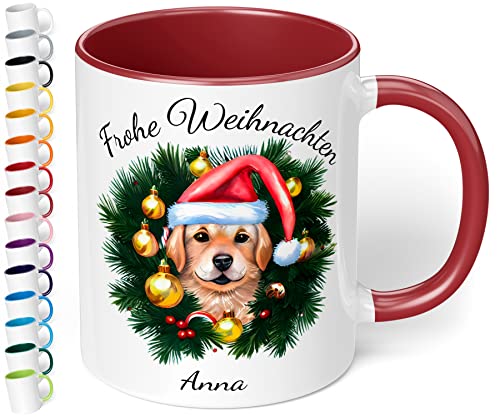 True Statements Weihnachtstasse mit Namen personalisiert „Frohe Weihnachten“ – mit 20 Hunde-Motiven - 330ml Keramik Kaffeebecher mit Spruch - Geschenk zu Weihnachten (Bordeaux) von True Statements