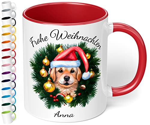 True Statements Weihnachtstasse mit Namen personalisiert „Frohe Weihnachten Wunschname“ – mit 20 Hunde-Motiven - 330ml Keramik Kaffeebecher mit Spruch - Geschenk zu Weihnachten (Rot) von True Statements