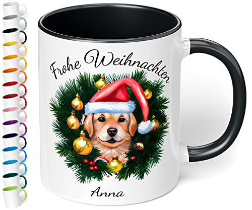 True Statements Weihnachtstasse mit Namen personalisiert „Frohe Weihnachten“ – mit 20 Hunde-Motiven - 330ml Keramik Kaffeebecher mit Spruch - Geschenk zu Weihnachten (Schwarz) von True Statements