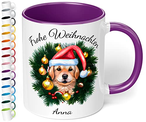 True Statements Weihnachtstasse mit Namen personalisiert „Frohe Weihnachten“ – mit 20 Hunde-Motiven - 330ml Keramik Kaffeebecher mit Spruch - Geschenk zu Weihnachten (Violett) von True Statements